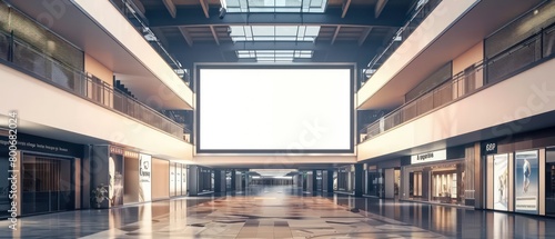 white blank screen mockup huge shopping mall center photo