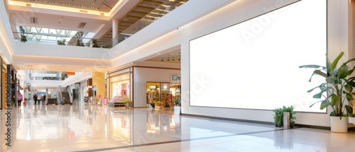 white blank screen mockup huge shopping mall center photo