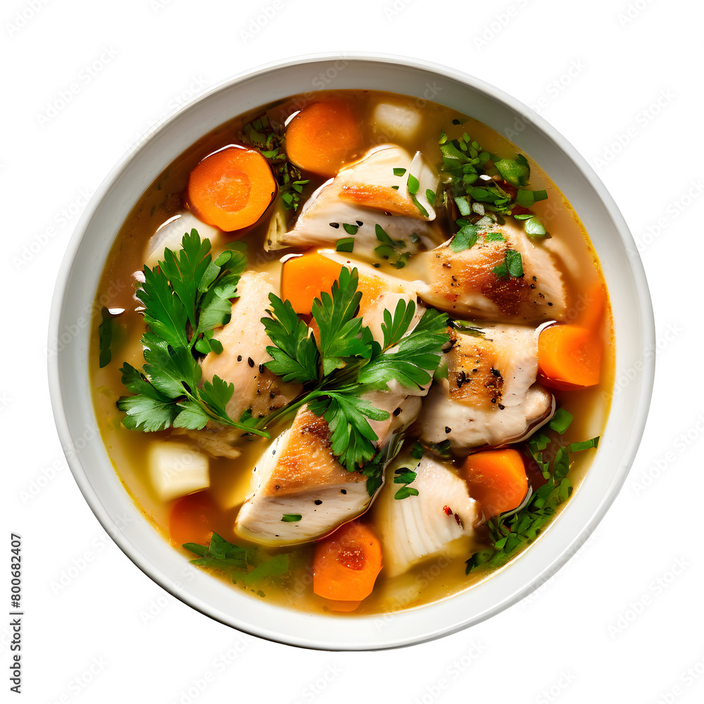 Chicken Soup with Vegetables in a Bowl Isolated on Transparent Background Chicken Soup with Vegetables in a Bowl Isolated on Transparent Background