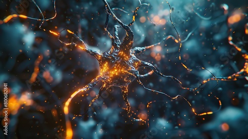 Mystical neurons sharing vibrant energy and majestically reconnecting with each other, divine atmosphere, intricate details, beautifully color graded,  photo