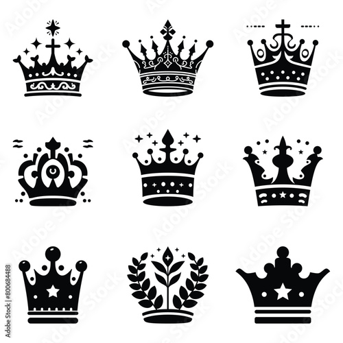 A vector illustration of black crown vintage vector icon sets isolated on a white background