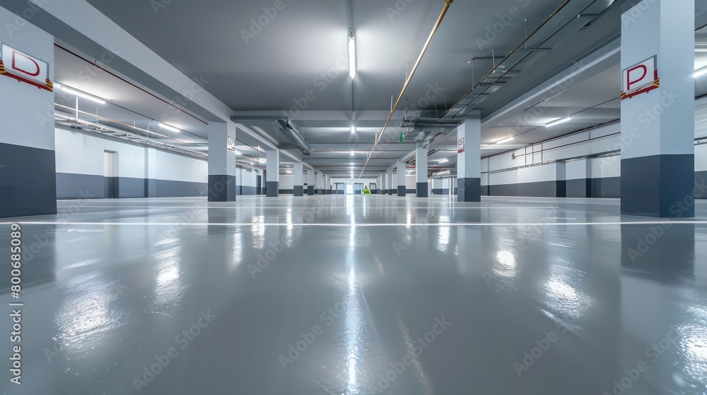 modern office parking, sleek gray epoxy surface, contemporary parking area