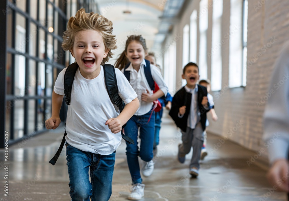 the children running through the hallway at school the children running through the hallway at school