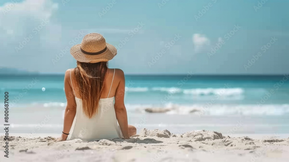 girl against the backdrop of the beach and seashore
