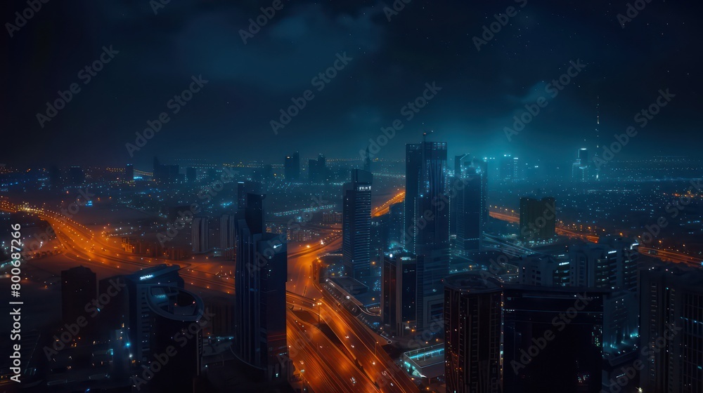 night city orange dark blue black urban skyline lights
