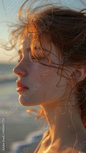 girl against the backdrop of the beach and seashore