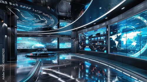 modern technology room interactive media with a huge curved media wall