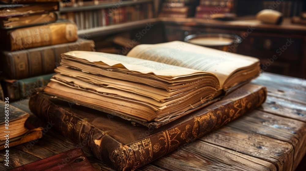 Stack of Books on Wooden Table