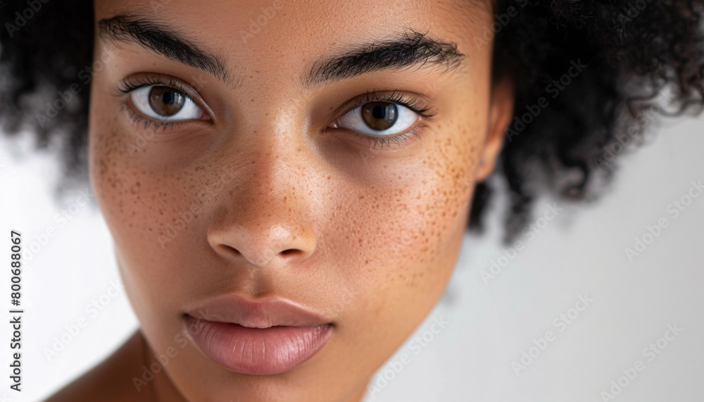 Close-up portrait of a mixed-race woman with a neutral expression Close-up portrait of a mixed-race woman with a neutral expression
