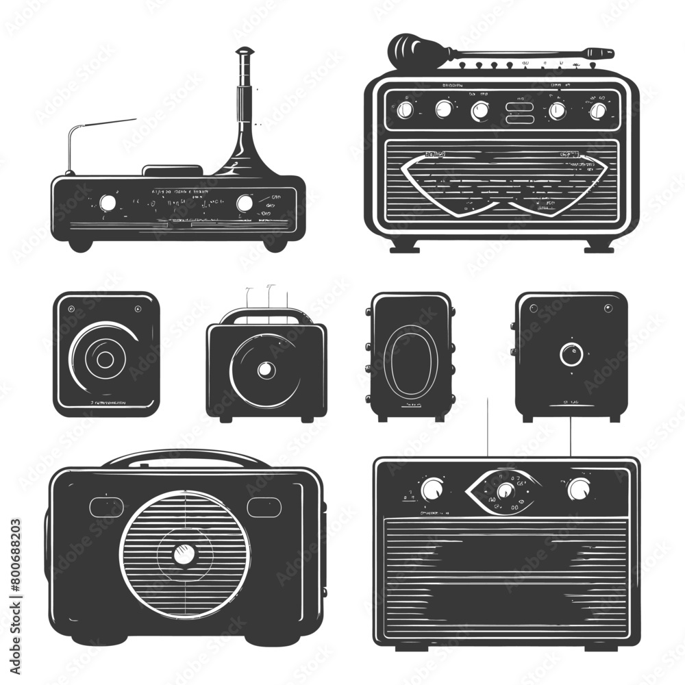 Silhouette old radio black color only full Silhouette old radio black color only full