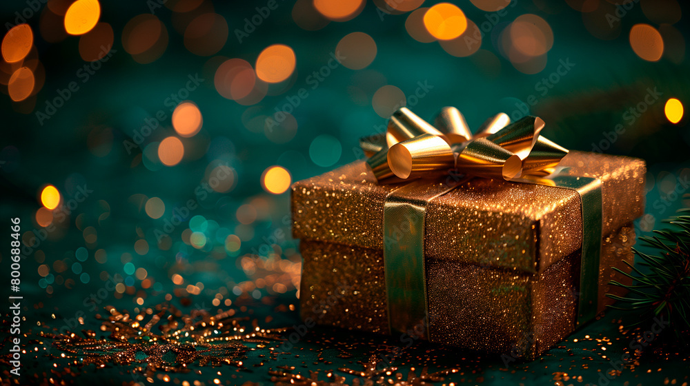 A gift box packed with golden paper A gift box packed with golden paper