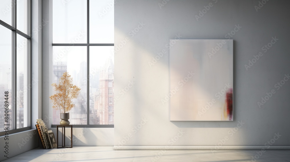 Obraz premium Contemporary simplicity: The wall hosts a minimalist painting, a beacon of understated beauty, inviting observers to appreciate the power of simplicity in art
