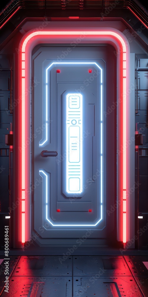 spacecraft door with neon lights spacecraft door with neon lights
