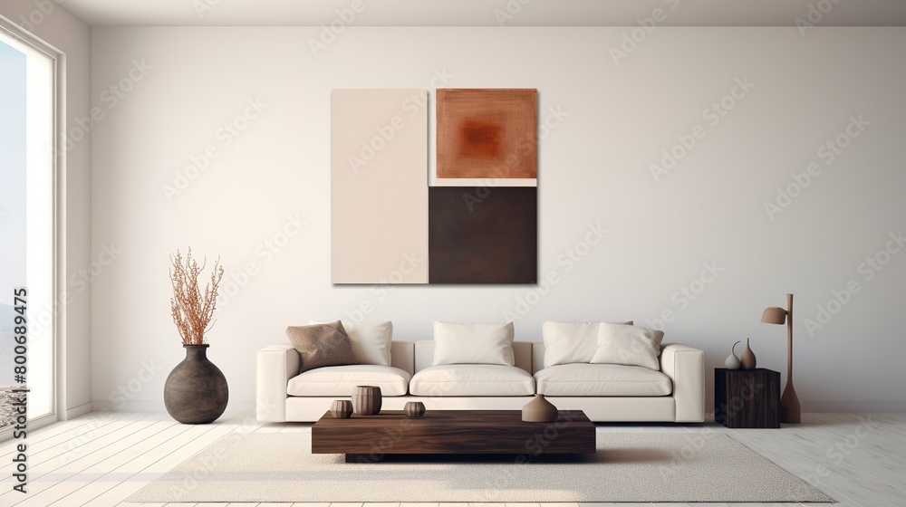 Contemporary simplicity: The wall hosts a minimalist painting, a beacon of understated beauty, inviting observers to appreciate the power of simplicity in art Contemporary simplicity: The wall hosts a minimalist painting, a beacon of understated beauty, inviting observers to appreciate the power of simplicity in art