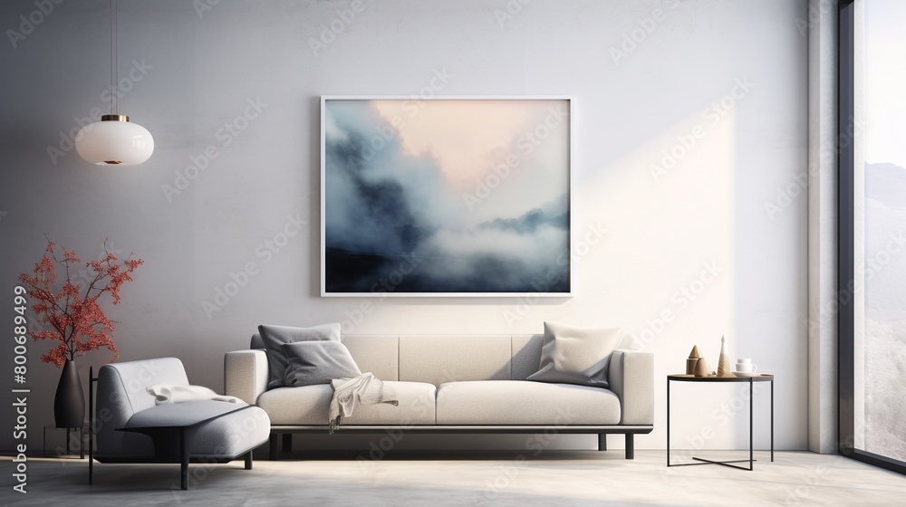 Contemporary simplicity: The wall hosts a minimalist painting, a beacon of understated beauty, inviting observers to appreciate the power of simplicity in art Contemporary simplicity: The wall hosts a minimalist painting, a beacon of understated beauty, inviting observers to appreciate the power of simplicity in art