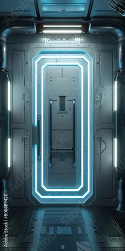Fototapeta Naklejka Na Ścianę i Meble -  spacecraft door with neon lights