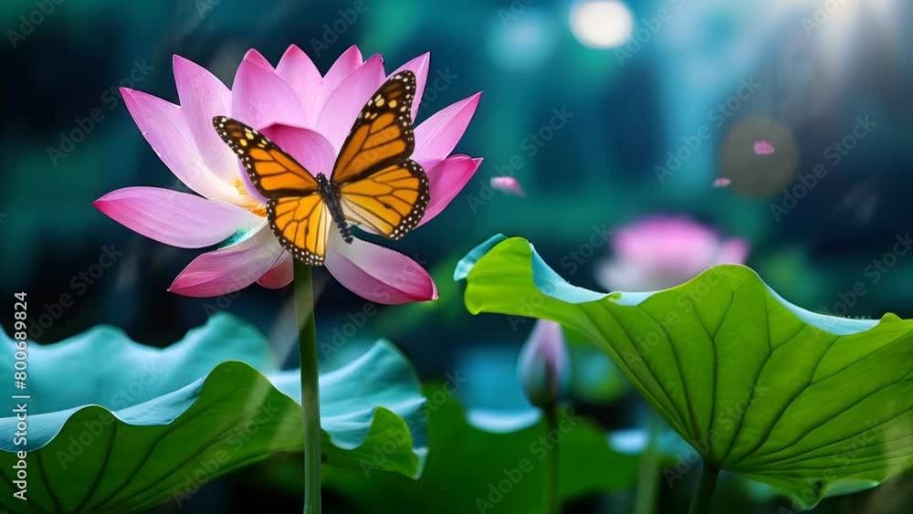 spring lotus flower with butterfly