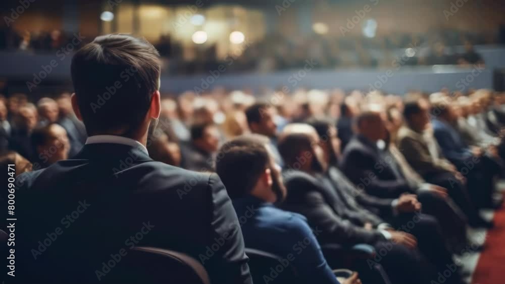 A man in a suit sits in a crowded theater A man in a suit sits in a crowded theater