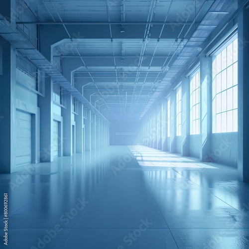 realistic warehouse with light blue glowing space