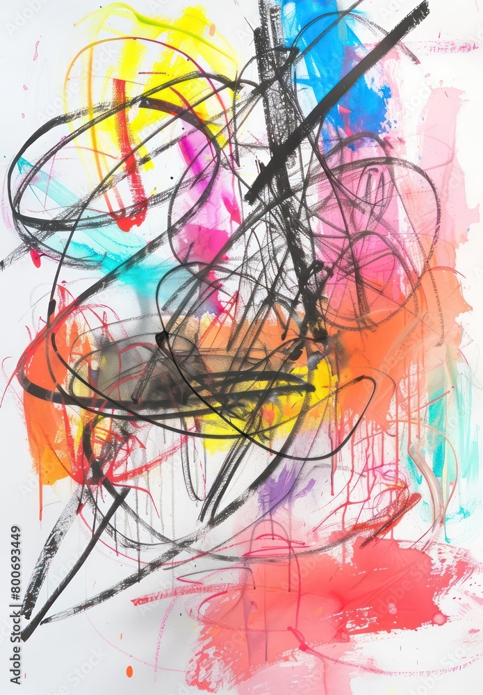 drawing of an abstract painting with neon colours drawing of an abstract painting with neon colours