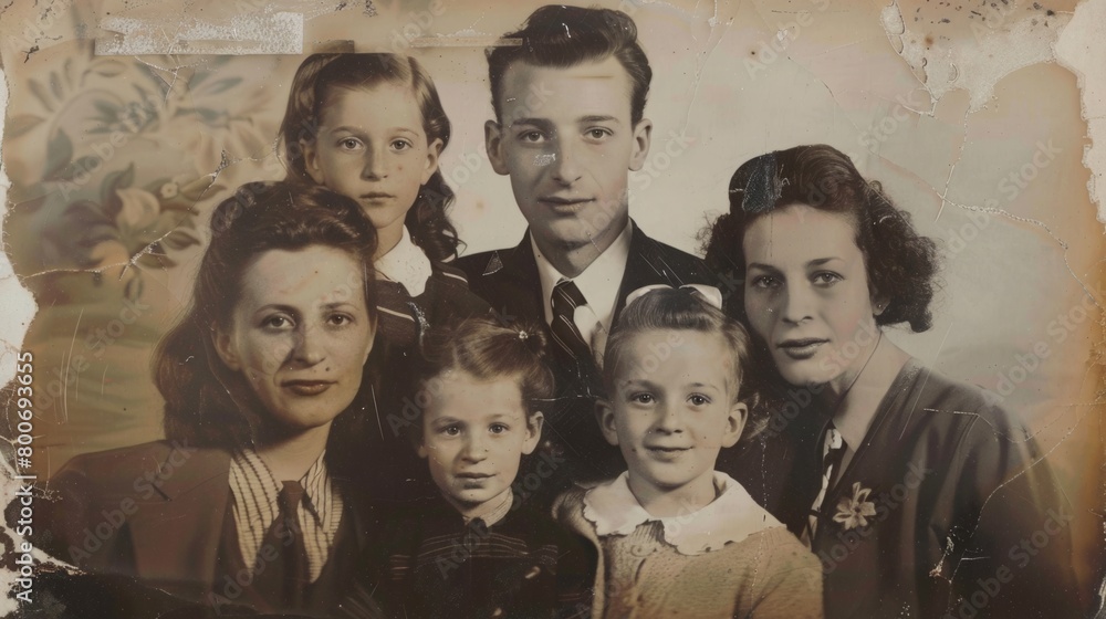 Fototapeta premium Vintage Family Portrait in Black and White