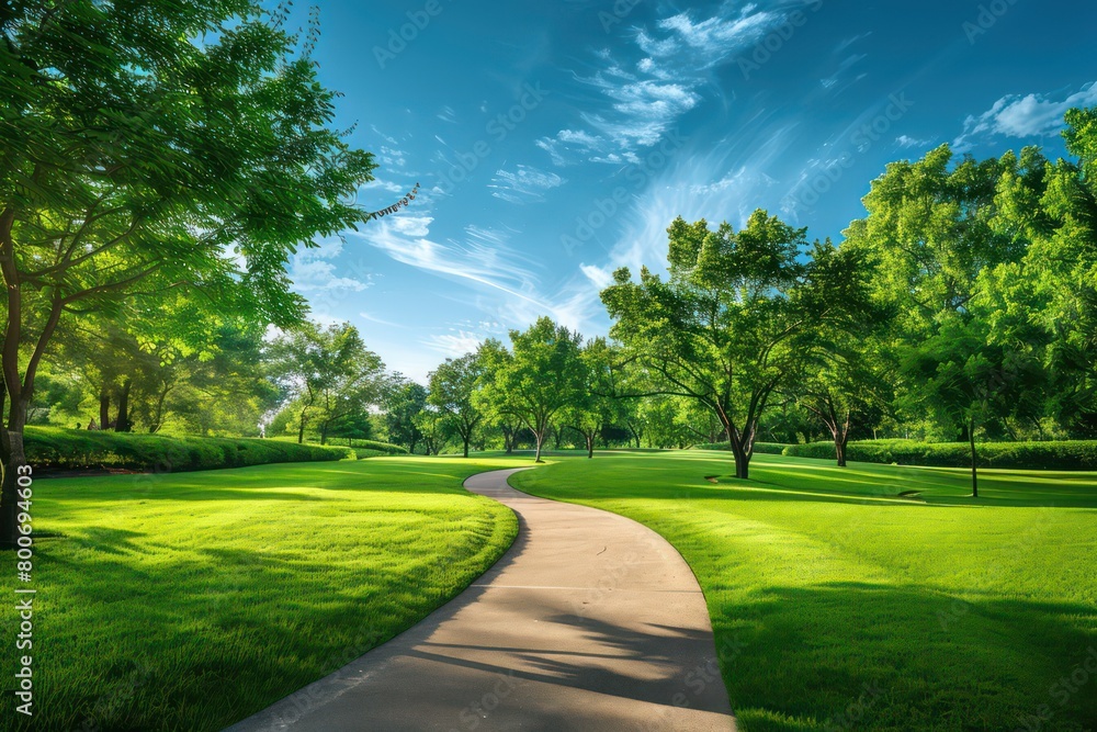 curving pathway in a park with vibrant green grass curving pathway in a park with vibrant green grass