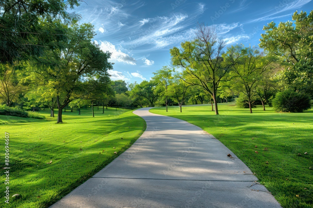 curving pathway in a park with vibrant green grass curving pathway in a park with vibrant green grass
