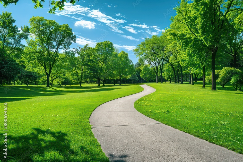 curving pathway in a park with vibrant green grass curving pathway in a park with vibrant green grass