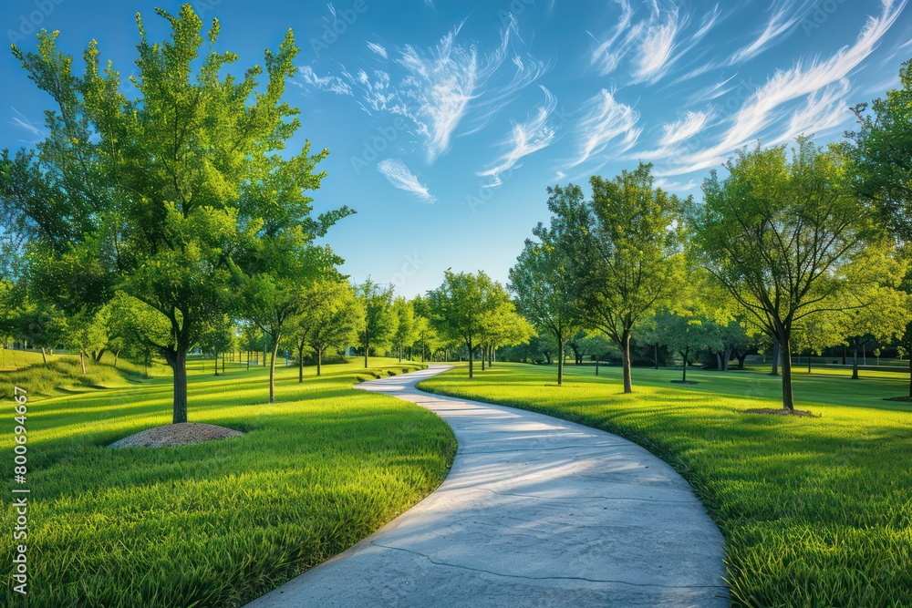 curving pathway in a park with vibrant green grass curving pathway in a park with vibrant green grass