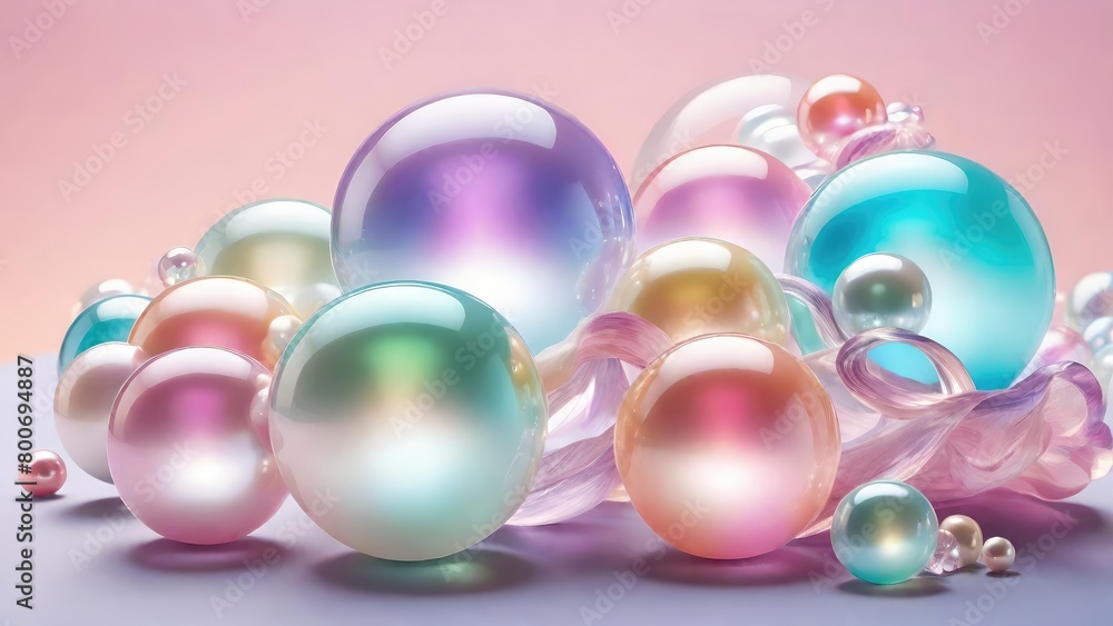 Pastel colored 3d glassy transparent globe shapes background design. Pastel colored 3d glassy transparent globe shapes background design.