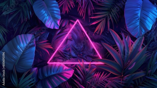 tropical leaves with neon triangle