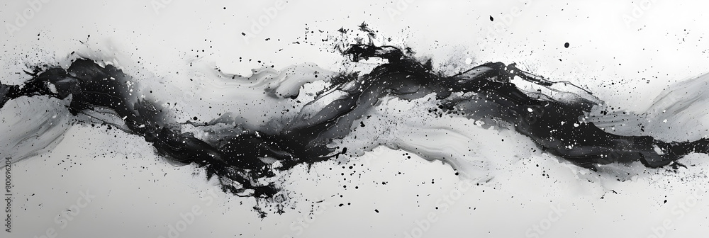 Black and white watercolor paint marble effect on transparent background.