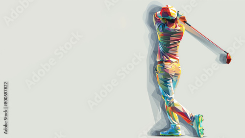Colorful geometric shape illustration of golf player after hitting the ball