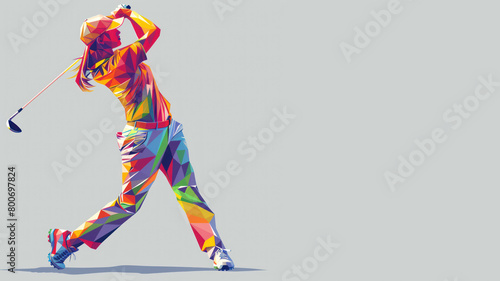 Colorful geometric shape illustration of golf player after hitting the ball