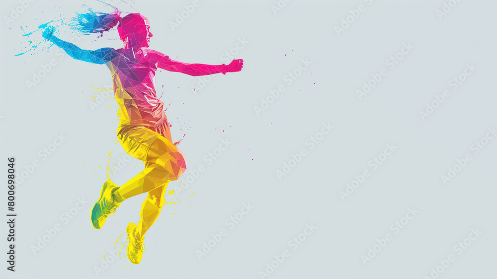 Blue yellow geometric form illustration of runner celebrating victory Blue yellow geometric form illustration of runner celebrating victory