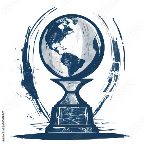 flat design of a world cup award, blue color on white background photo