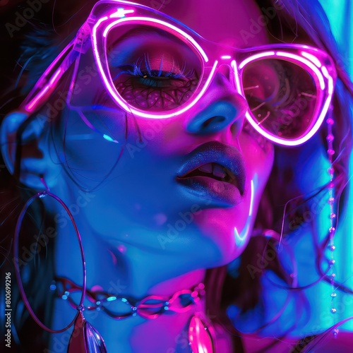 Girl  techno-dance  nightclub  neon sunglasses  rave