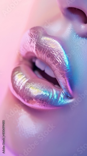 glossy pastel iridescent lips on a solid pastel background