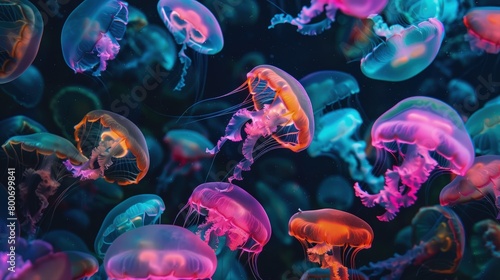 luminous colorful jellyfish extravaganza background