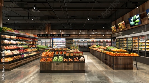 grocery store  with big led screens and holograms