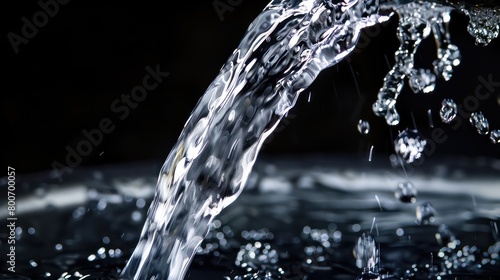 gushing water from one spring on a black background