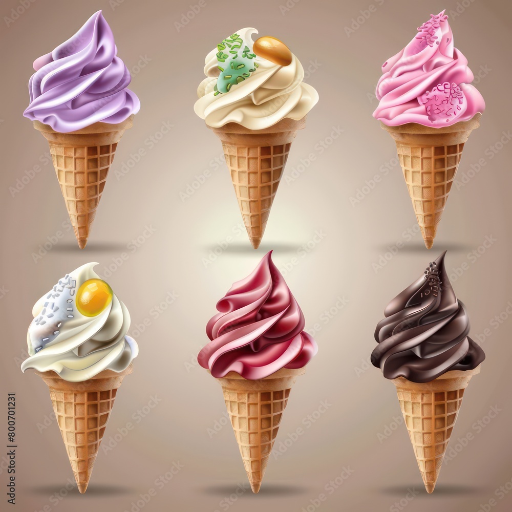 Ice cream cones with different flavors
