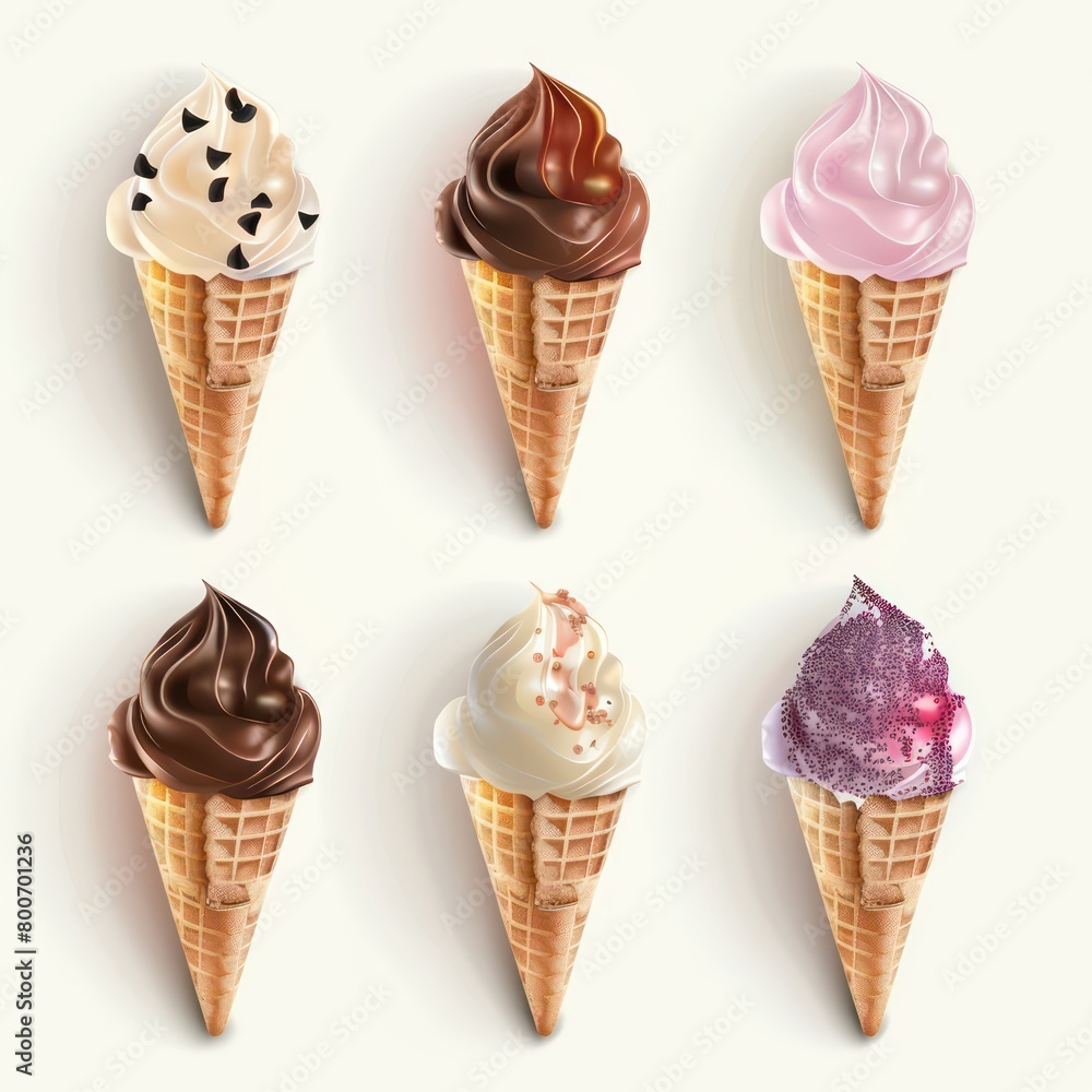Ice cream cones with different flavors Ice cream cones with different flavors