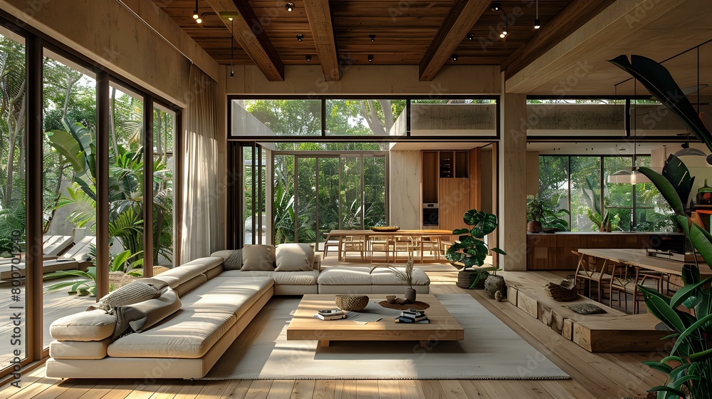 Fototapeta premium Tranquil and Elegant Rustic Modern Interior with Inviting Atmosphere