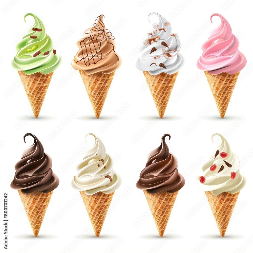 Ice cream cones with different flavors Ice cream cones with different flavors