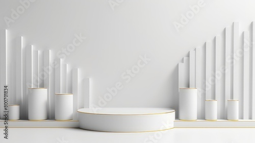 elegant white stage with geometric wall for showcasing