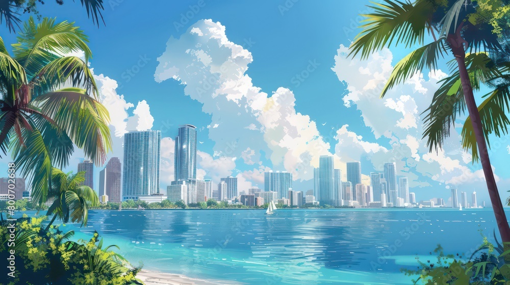 tropical city skyline