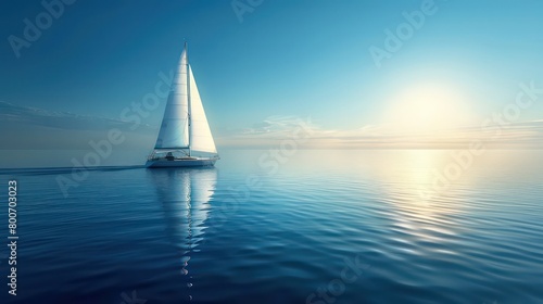 a sailboat in the blue sky and a smooth sea