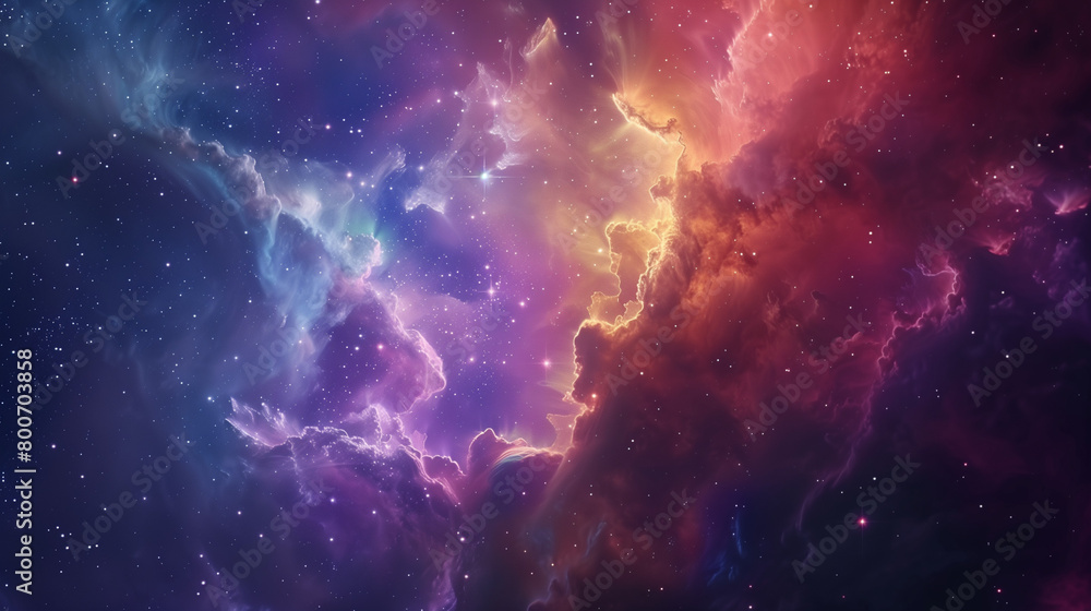 Obraz premium An abstract background of colorful nebulae and stars with smokelike clouds, evoking the vastness of space and celestial beauty.