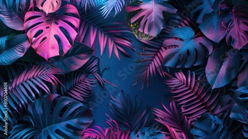 exotic plants in neon pink and blue hues